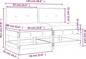 vidaXL vidaXL Siedziska środkowe z poduszkami, 2 szt., lite drewno sosnowe 10