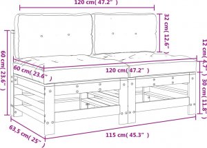 vidaXL vidaXL Siedziska środkowe z poduszkami, 2 szt., lite drewno sosnowe 10