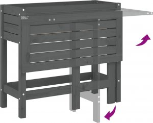 vidaXL Donica ogrodowa ze składanym blatem, szara, lite drewno sosnowe 7