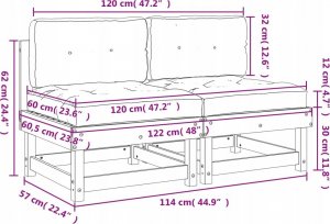 vidaXL Siedziska środkowe z poduszkami, 2 szt., miodowe, lita sosna 10