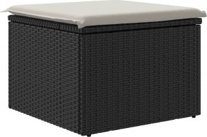 vidaXL Stołek ogrodowy z poduszką, czarny, 55x55x37 cm, polirattan 6