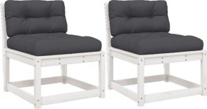 vidaXL Podnóżki ogrodowe z poduszkami, 2 szt., białe, drewno sosnowe 2