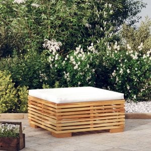 vidaXL Podnóżek ogrodowy z kremową poduszką, lite drewno tekowe Lumarko! 1
