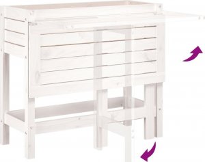 vidaXL Donica ogrodowa ze składanym blatem, biała, lite drewno sosnowe 7