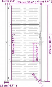 vidaXL Furtka ogrodowa, antracytowa, 105x205 cm, stal, w prostokąty 8