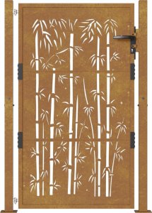 vidaXL vidaXL Furtka ogrodowa, 105x130 cm, stal kortenowska, motyw bambusa 4
