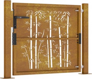 vidaXL vidaXL Furtka ogrodowa, 105x80 cm, stal kortenowska, motyw bambusa 5
