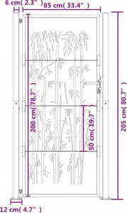 vidaXL Furtka ogrodowa, 105x205 cm, stal kortenowska, motyw bambusa 11