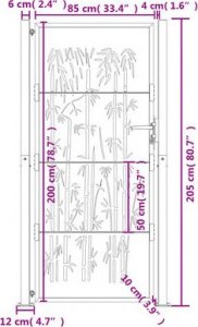 vidaXL Furtka ogrodowa, 105x205 cm, stal kortenowska, motyw bambusa 12