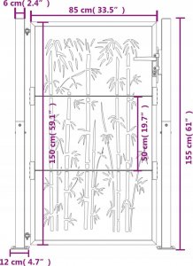 vidaXL Furtka ogrodowa, 105x155 cm, stal kortenowska, motyw bambusa 11