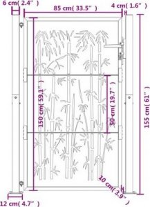 vidaXL Furtka ogrodowa, 105x155 cm, stal kortenowska, motyw bambusa 12