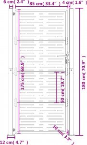 vidaXL Furtka ogrodowa, antracytowa, 105x180 cm, stal, w prostokąty 9