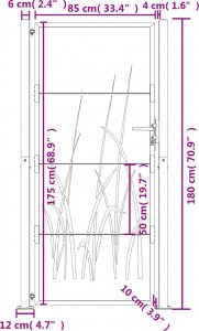 vidaXL Furtka ogrodowa, antracytowa, 105x180 cm, stal, motyw trawy 9