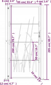 vidaXL Furtka ogrodowa, antracytowa, 105x205 cm, stal, motyw trawy 9