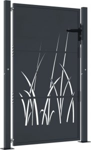 vidaXL Furtka ogrodowa, antracytowa, 105x155 cm, stal, motyw trawy 2