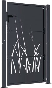 vidaXL Furtka ogrodowa, antracytowa, 105x155 cm, stal, motyw trawy 4