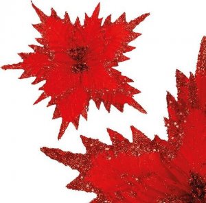 Dekoracja świąteczna Springos Gwiazda betlejemska, sztuczny kwiat na klipsie poinsecja czerwona z brokatem UNIWERSALNY 1