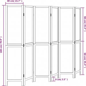 vidaXL Parawan pokojowy, 6-panelowy, ciemny brąz, lite drewno paulowni 8