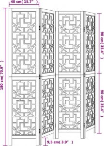 vidaXL Parawan pokojowy, 4-panelowy, brązowy, lite drewno paulowni 8