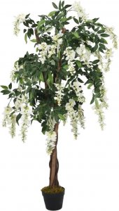 vidaXL Sztuczna wisteria, 560 liści, 80 cm, zielono-biała 2