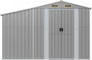 vidaXL Szopa ogrodowa, szara, 277x93x179 cm, stal galwanizowana 3