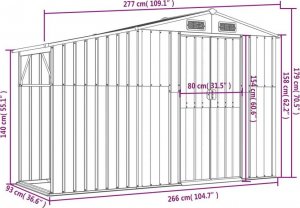 vidaXL Szopa ogrodowa, szara, 277x93x179 cm, stal galwanizowana 9