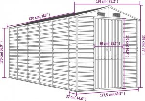 vidaXL Szopa ogrodowa, jasnoszara, 191x470x198 cm, stal galwanizowana 12