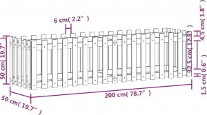 vidaXL Rabata ogrodowa z płotkiem, 200x50x50 cm, drewno sosnowe 8