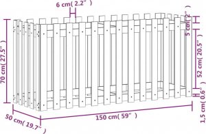 vidaXL Rabata ogrodowa z płotkiem, 150x50x70 cm, impregnowana sosna 9