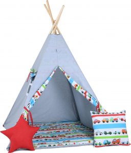 SowkaDesign Namiot tipi dla dzieci, bawełna, okienko, poduszka, autkowy rajd 1