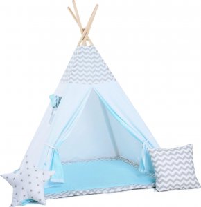 SowkaDesign Namiot tipi dla dzieci, bawełna, okienko, poduszka, błękitny wiatr 1