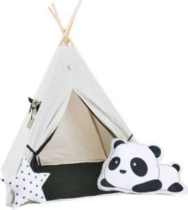 SowkaDesign Namiot tipi dla dzieci, bawełna, okienko, panda, grafitowa elegancja 1
