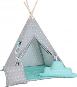 SowkaDesign Namiot tipi dla dzieci, bawełna, okienko, poduszka, miętowy pyłek 1