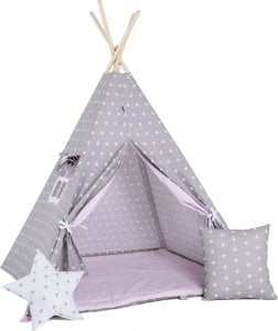 SowkaDesign Namiot tipi dla dzieci, bawełna, okienko, poduszka, różowy pyłek 1