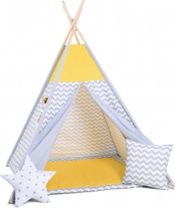 SowkaDesign Namiot tipi dla dzieci, bawełna, okienko, poduszka, słoneczne fale 1