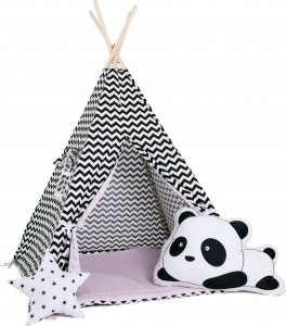 SowkaDesign Namiot tipi dla dzieci, bawełna, okienko, panda, pudrowy design 1