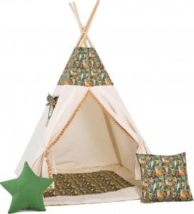 SowkaDesign Namiot tipi dla dzieci, bawełna, okienko, poduszka, dżunglowa kryjówka 1