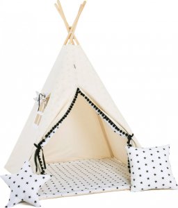 SowkaDesign Namiot tipi dla dzieci, bawełna, okienko, poduszka, kremowa iskierka 1