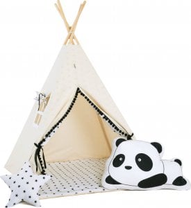 SowkaDesign Namiot tipi dla dzieci, bawełna, okienko, panda, kremowa iskierka 1