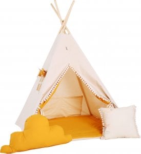 SowkaDesign Namiot tipi dla dzieci, bawełna, okienko, poduszka, kremowy miodek 1