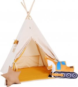 SowkaDesign Namiot tipi dla dzieci, bawełna, okienko, koparka, kremowy miodek 1