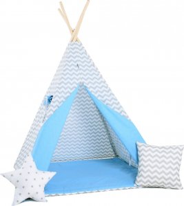 SowkaDesign Namiot tipi dla dzieci, bawełna, okienko, poduszka, niebiański zygzak 1
