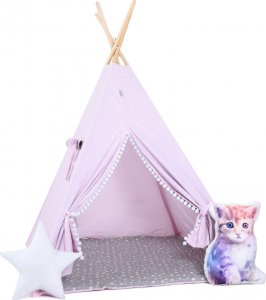 SowkaDesign Namiot tipi dla dzieci, bawełna, okienko, kotek, purpurowe szarości 1
