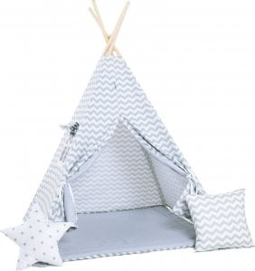 SowkaDesign Namiot tipi dla dzieci, bawełna, okienko, poduszka, srebrzyste fale 1