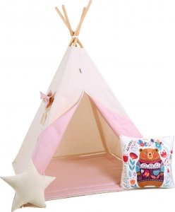 SowkaDesign Namiot tipi dla dzieci, bawełna, okienko, poduszka miś, słodka lukrecja 1