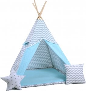 SowkaDesign Namiot tipi dla dzieci, bawełna, okienko, poduszka, błękitna drzemka 1