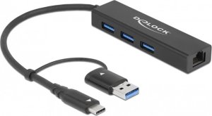 Adapter USB Delock DELOCK 3 Port USB 3.2Gen1 Hub Gigabit LAN USB Typ-C o. Typ-A 1