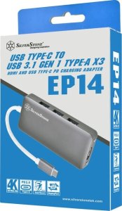 HUB USB SilverStone SST-EP14C - USB 3.1 Typ-C Gen1 auf HDMI, 3x USB 3.1 Gen 1 Type-A, 1x USB 3.1 Gen 1 Type-C (PD 2.0 charging) 6