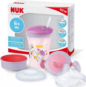 NUK NUK Trinklernset mit drei Trinkaufsätzen lila/rosa 2