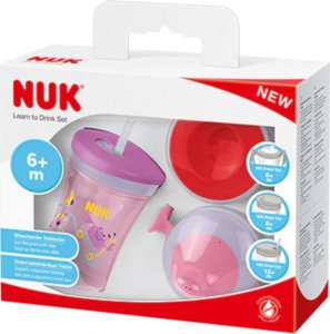 NUK NUK Trinklernset mit drei Trinkaufsätzen lila/rosa 3